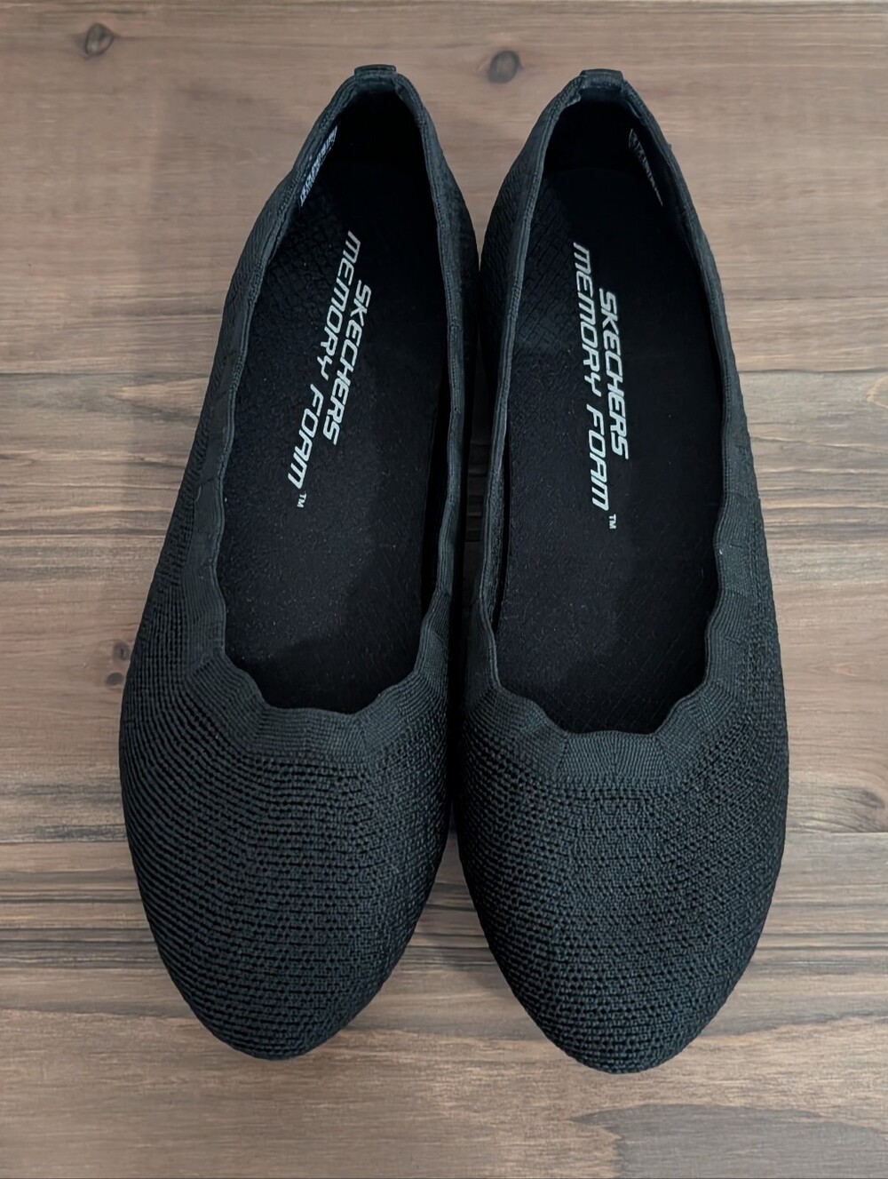 Skechers Black Knit Slip-On Memory Foam Flats
